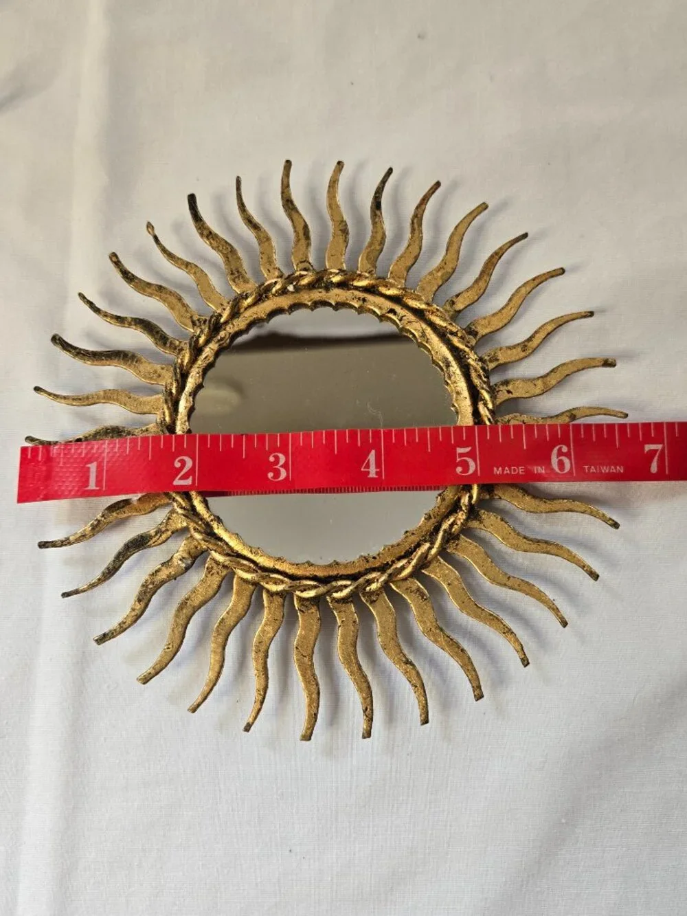 Sun Mirror in Metal Rustic Gold Aged Paint Vintage Made in Spain